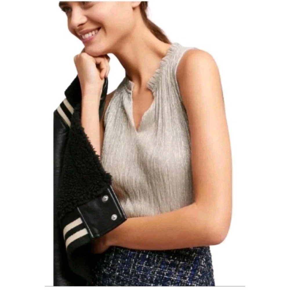 Anthropologie Vanessa Virginia Smocked Metallic Blouse Top Women's Tunic‎ Size S